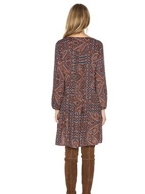 Printed Long Sleeve Shift Dress in Brown